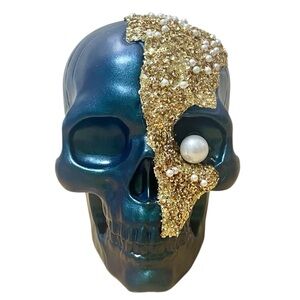 Target Metallic Teal with Gold Glitter Decorative Skull